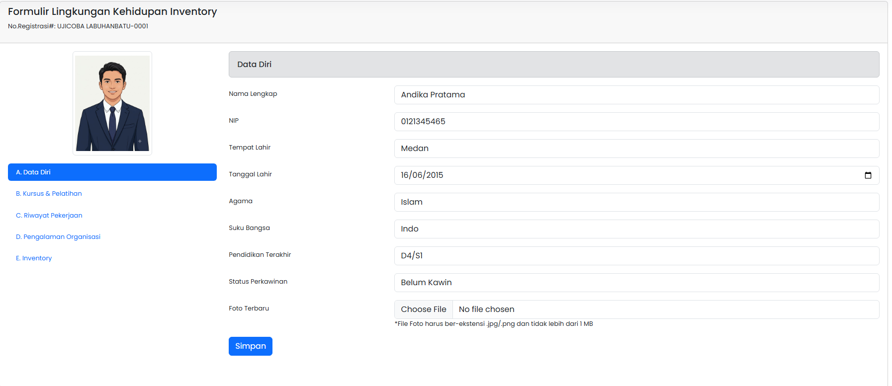 Screenshot Data Diri