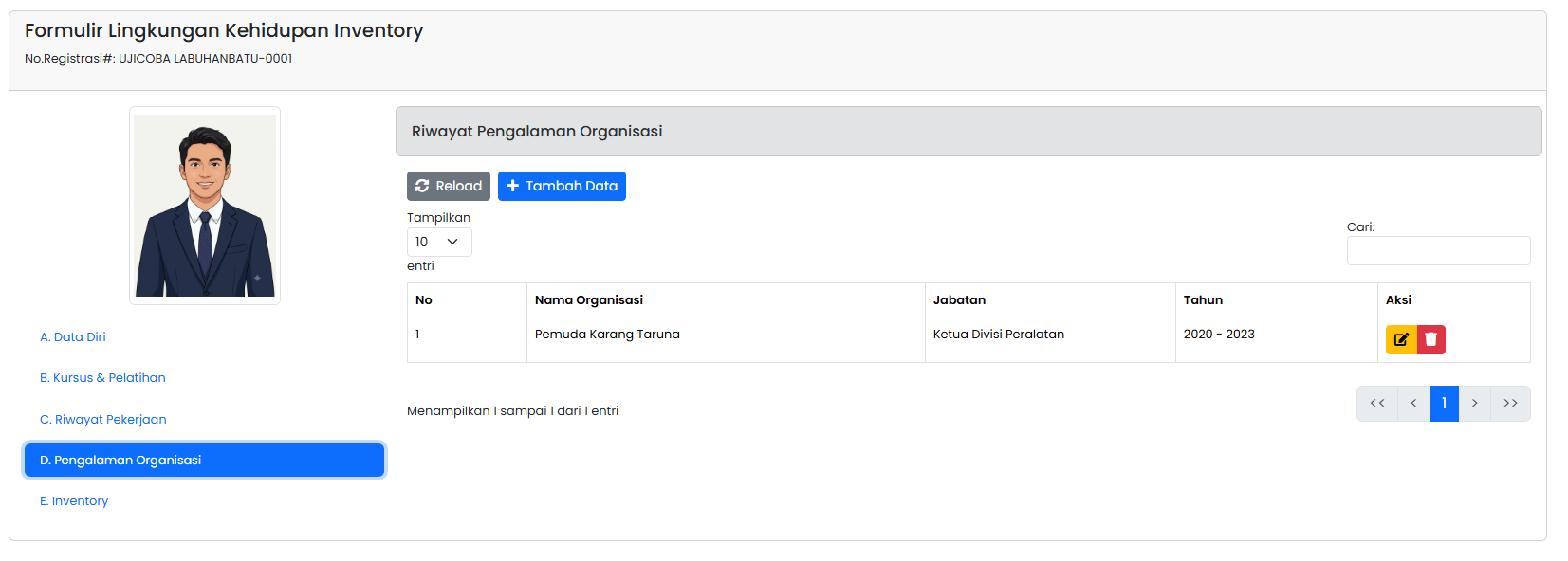 Screenshot Pengalaman Organisasi