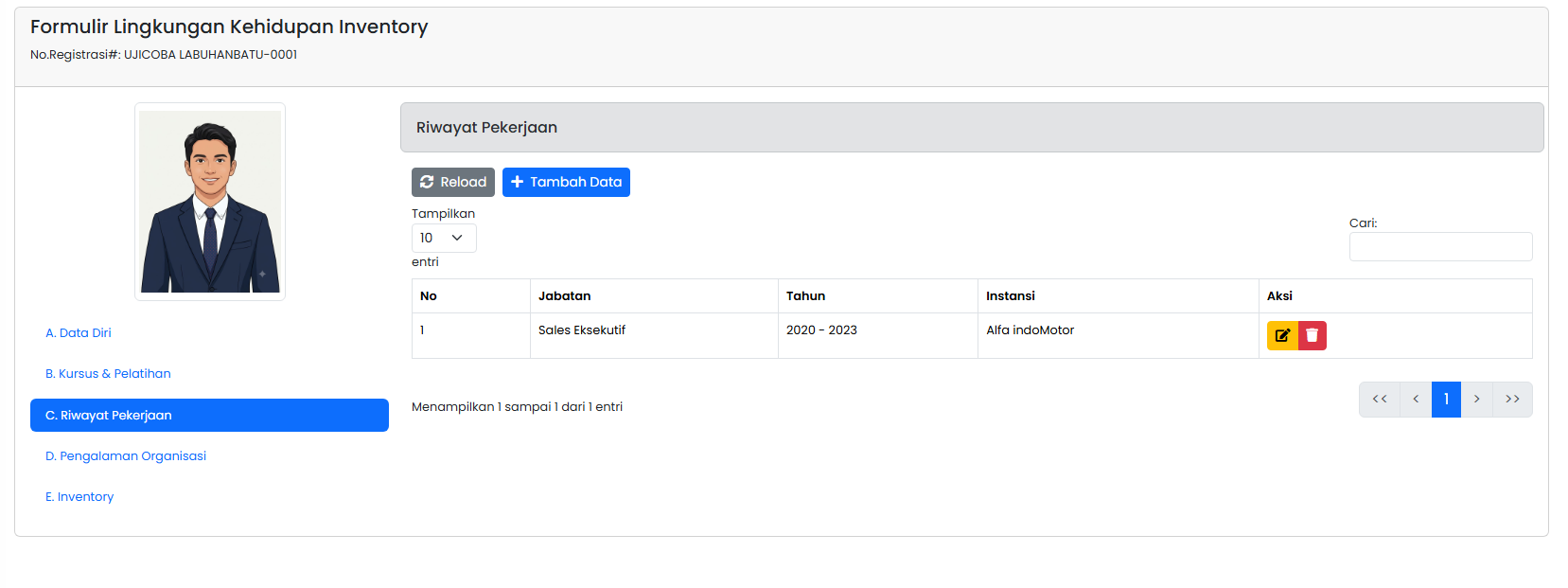 Screenshot Riwayat Pekerjaan