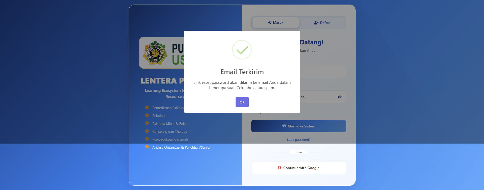 Notifikasi Link Terkirim