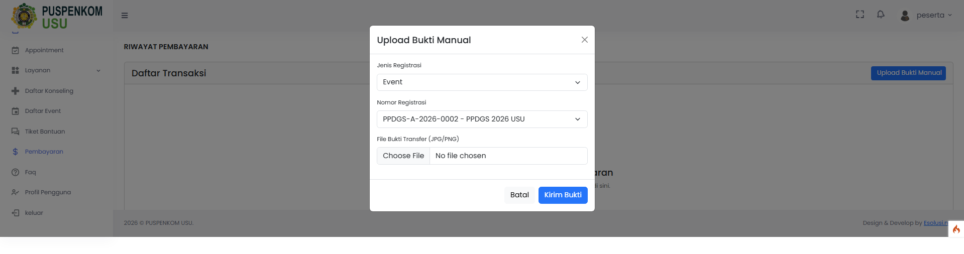 Screenshot Form Upload Bukti