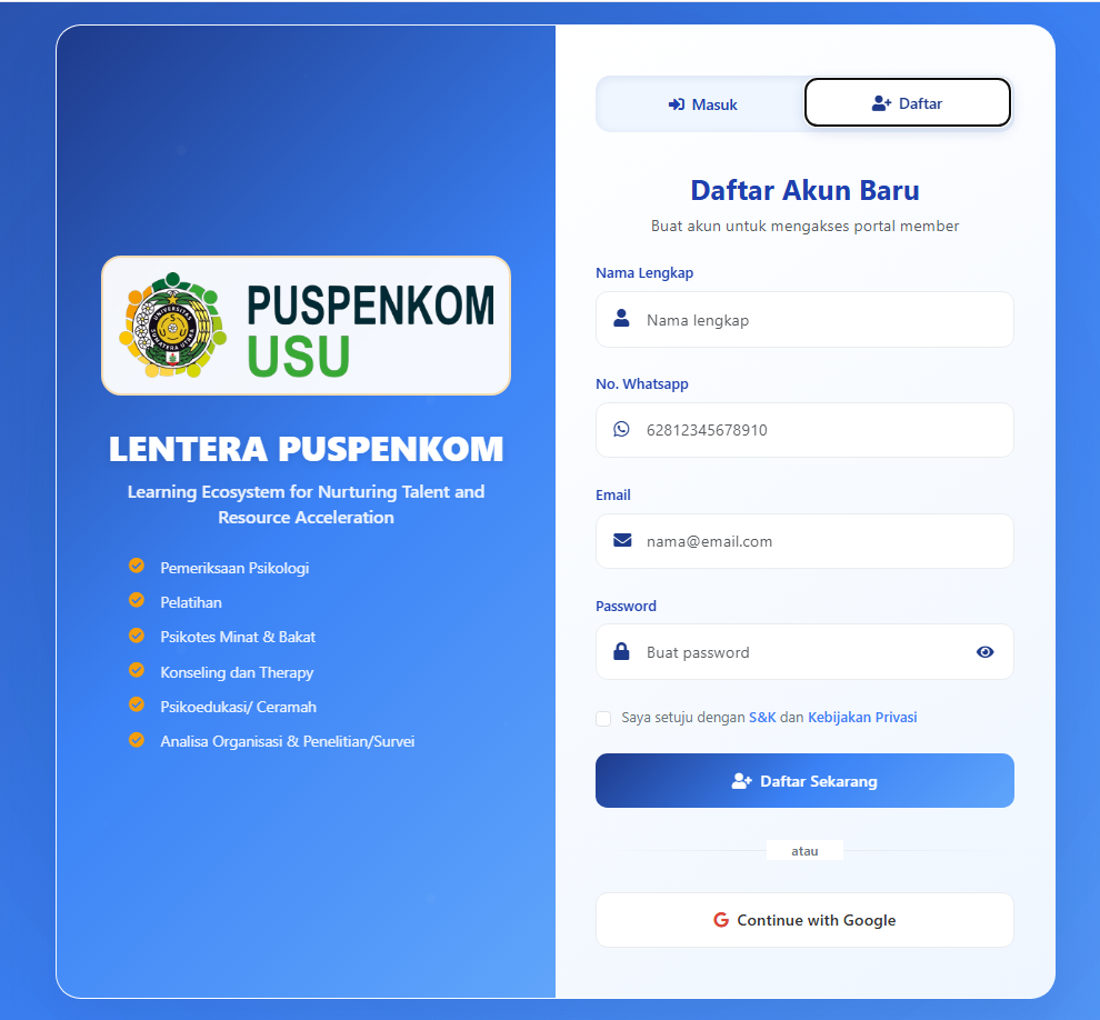 Screenshot Form Registrasi Email